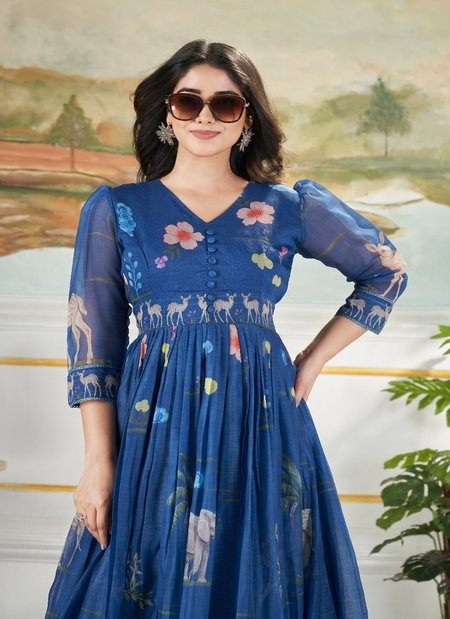 Aarvi Masleen Mix With Printed Long Western Dress Suppliers In India